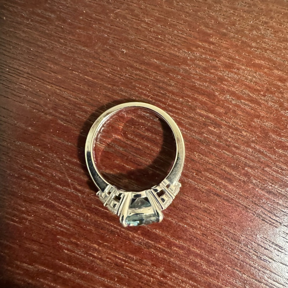 Silver Ring with Green-Blue Moissanite Stone and Side Diamonds - Picture 4 of 7